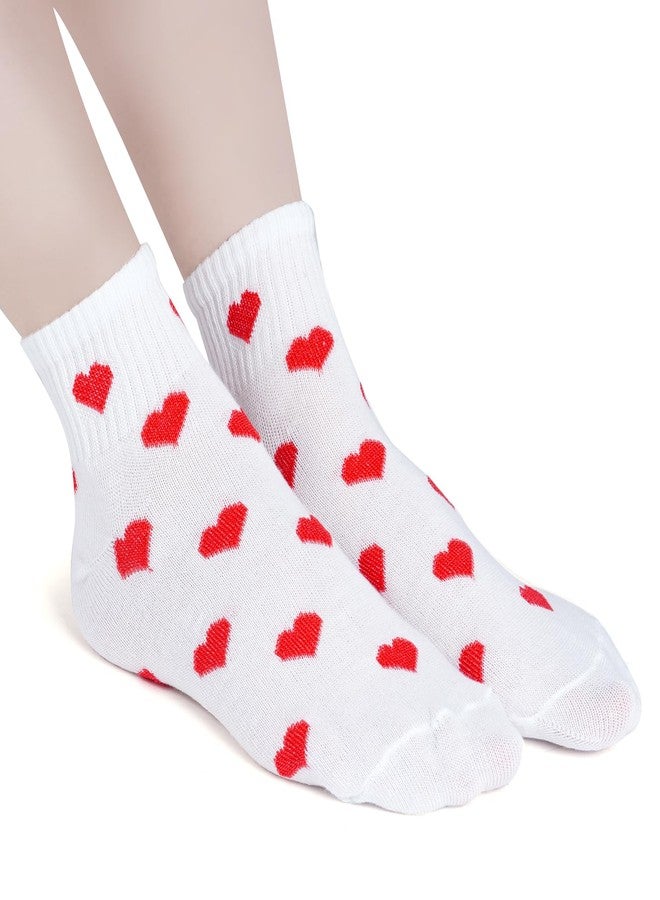 phnydreg 6 Pairs Heart Pattern Ankle Socks Red Heart Ruffle Quarter Socks for Women Girls - Image 5